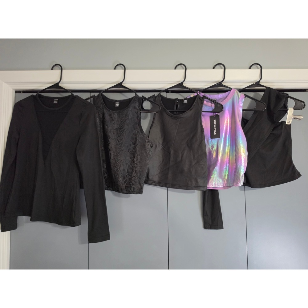 NWT SHEIN Tops Bundle Size Medium Black Holographic Snakeskin One Shoulder 5pc